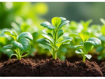 生分解性素材で作られた植物のプランターが並ぶ庭