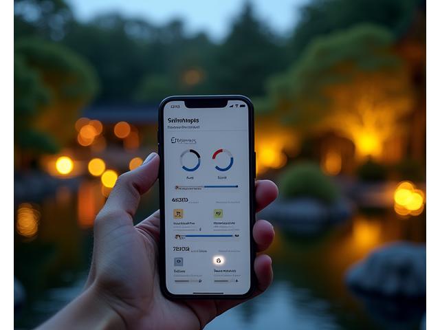 スマートフォンで庭園の照明を操作するアプリ画面