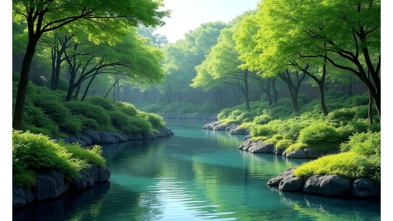 深まる緑と涼やかな水音が響く、和モダン庭園の夏の情景