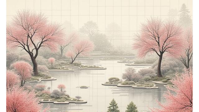 設計図面と植物のデザインが重なったイメージ